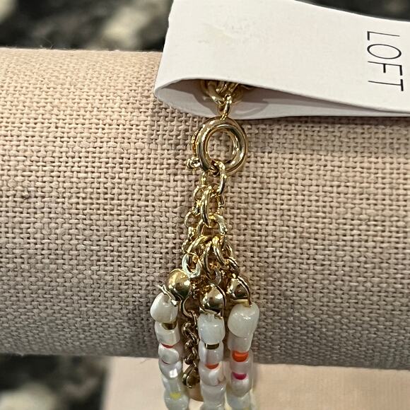 NWT LOFT Pearlized Multi-Strand Ivory, Pink & Yellow Beaded Bracelet - Picture 9 of 10